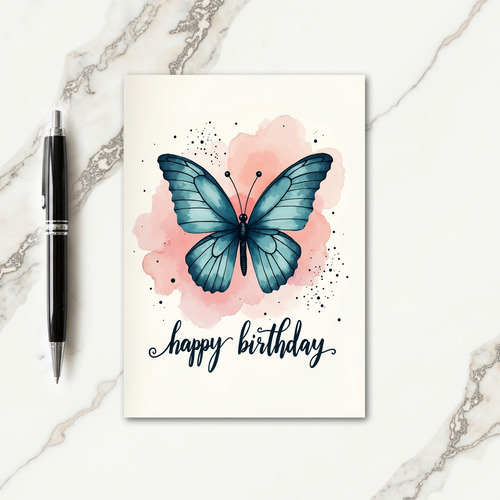 Teal Winged Birthday Card