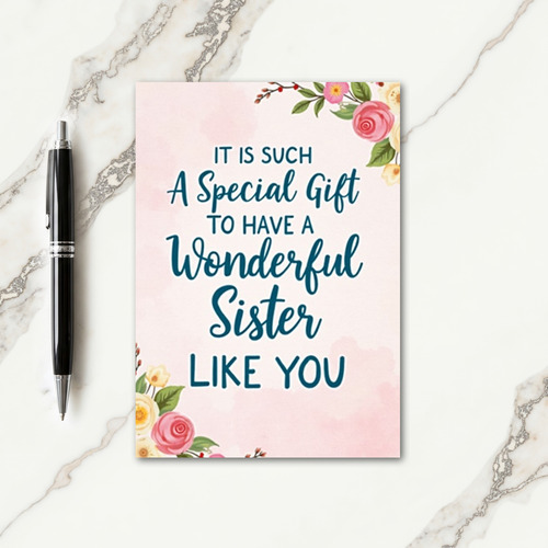 Teal Wonderful Sister Love Card