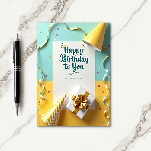 Teal Yellow Birthday Wish Card