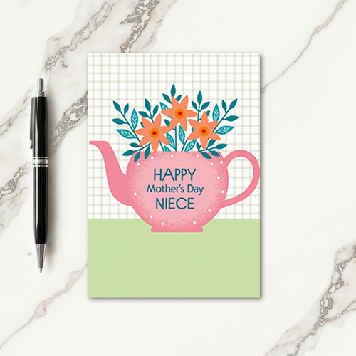 Teapot Floral Niece Mothers Day Card
