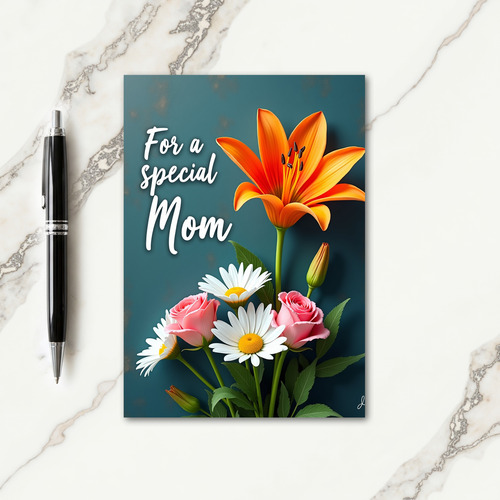 Textured Teal Floral Mom Card