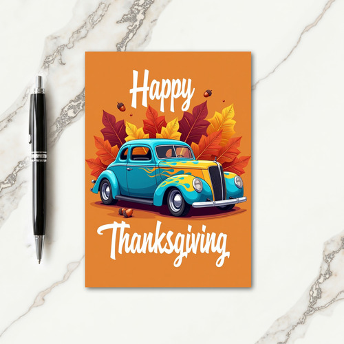 Thanksgiving Teal Hot Rod Card thumbnail