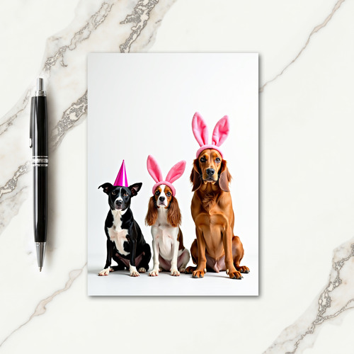 Three Dogs Pink Hats Portrait Card