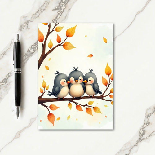 Three Grateful Birds On A Branch Card