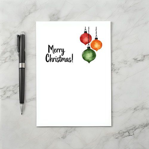 Three Ornaments Hanging Christmas Card