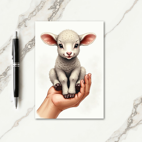 Tiny Lamb Held With Love Card