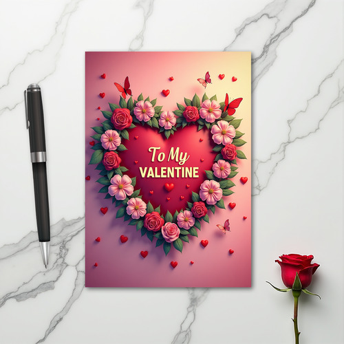 To My Valentine Roses Wreath Card