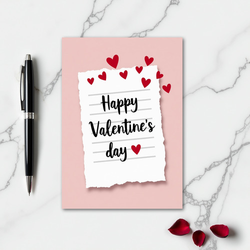 Torn Ruled Paper Hearts Valentines Card