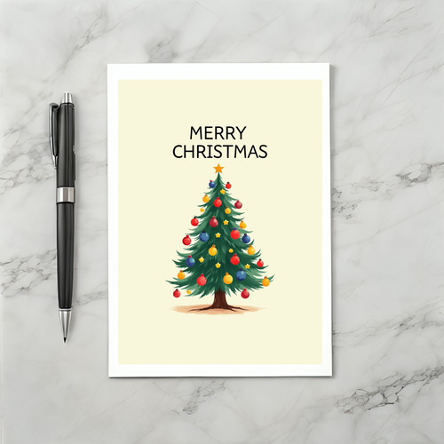 Traditional Christmas Tree with Red and Blue Ornaments Card