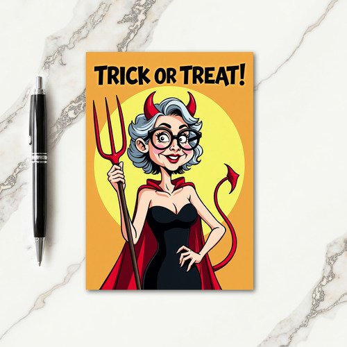 Trick Or Treat Horned Lady Card thumbnail