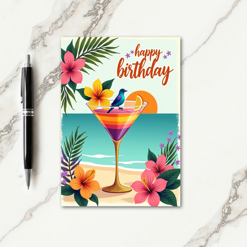 Tropical Bird Drink Birthday Card