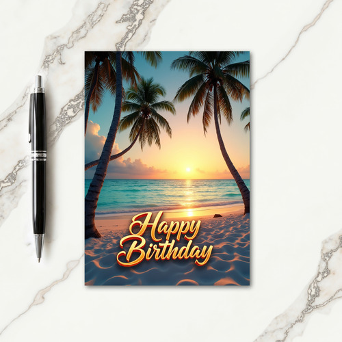 Tropical Birthday Sunset Palm Card