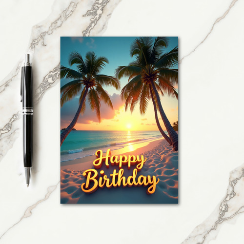 Tropical Sunset Palm Birthday Card