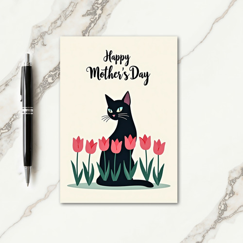 Tulip Cat Sweet Mothers Day Card