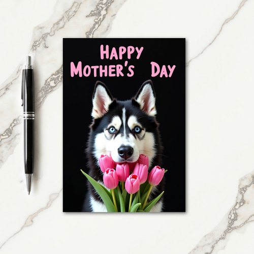 Tulips Dog Mothers Day Greeting Card