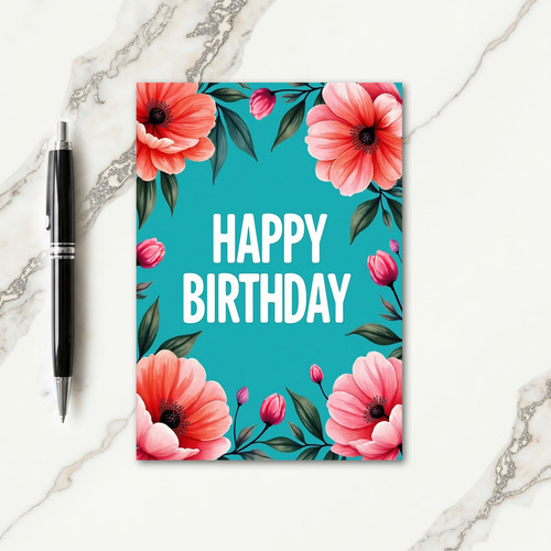 Turquoise Bloom Birthday Card