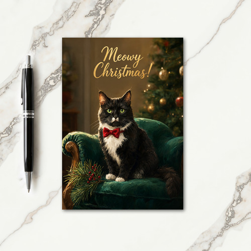 Tuxedo Cat Christmas Card