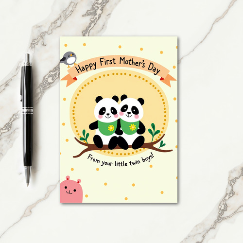 Twin Cubs Mothers Day Illustration Card