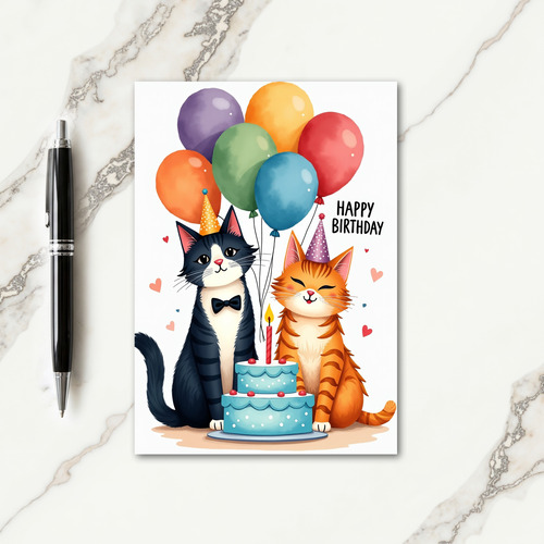Two Cats Birthday Art Card