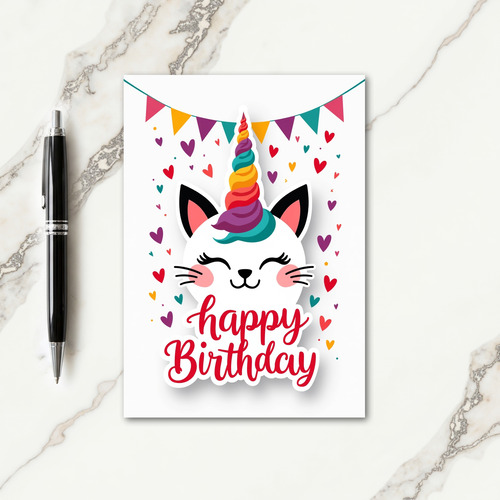 Unicorn Cat Birthday Card