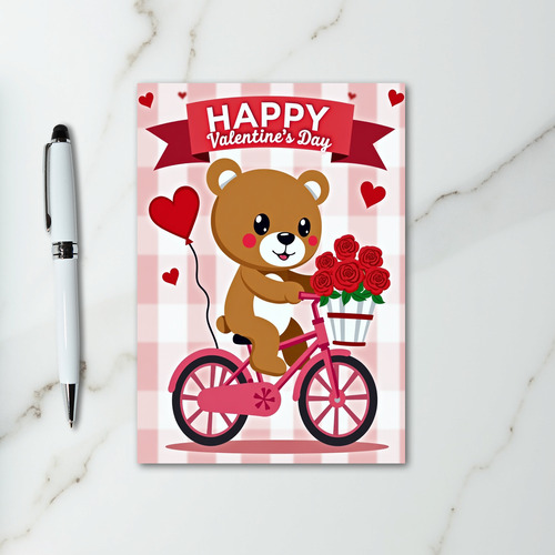Valentine Bear Gingham Bike Card