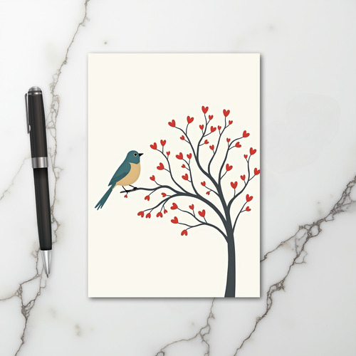 Valentine Bird Heart Tree Love Card