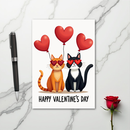 Valentine Cats Heart Glasses Card