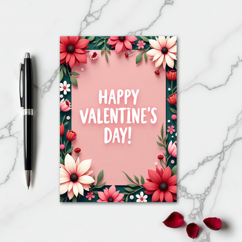Valentine Day Flower Greeting Card