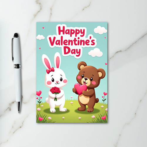 Valentine Hearts Bunny Bear Layered Card