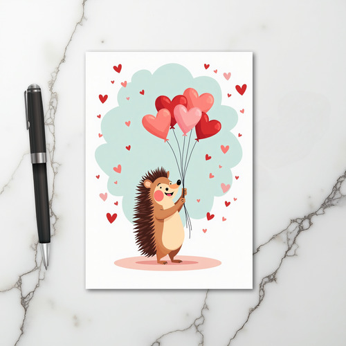Valentine Hedgehog Heart Balloons Card