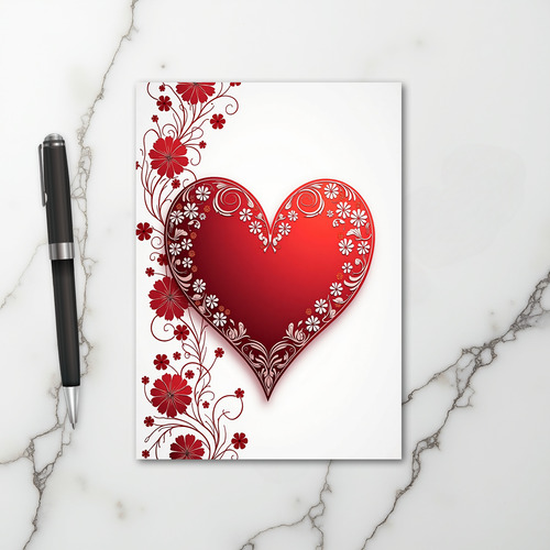 Valentine Red Heart Floral Card