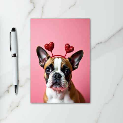 Valentines Brindle Puppy Heart Card