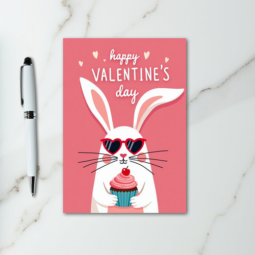 Valentines Bunny Hearts Cupcake Card