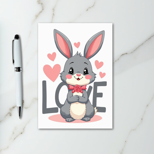 Valentines Bunny Love Hearts Card
