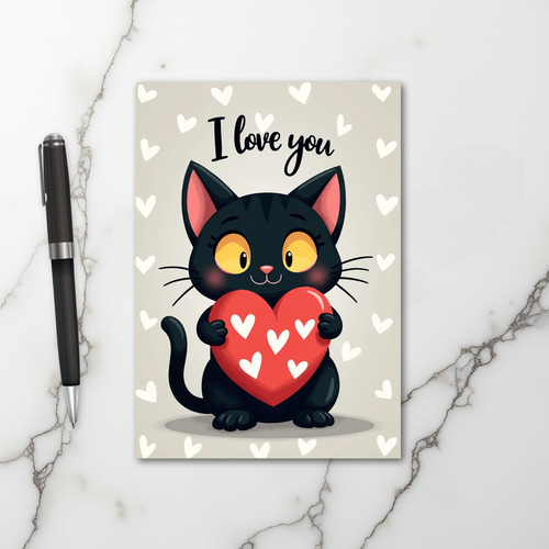 Valentines Cat Love You Card