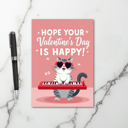 Valentines Day Cat Piano Card