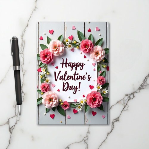 Valentines Day Flowers Hearts Card