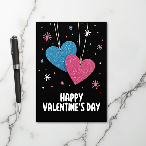 Valentines Day Glitter Hearts Card