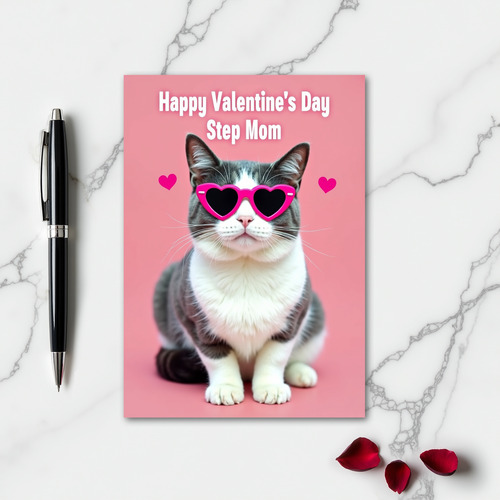 Valentines Day Heart Cat Step Mom Card
