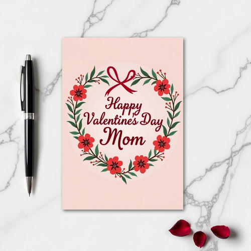 Valentines Day Mom Flower Wreath Card