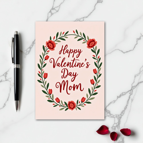 Valentines Day Mom Rose Wreath Card