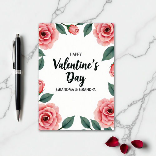 Valentines Day Rose Grandma Grandpa Card