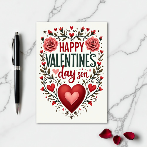 Valentines Day Son Floral Hearts Card