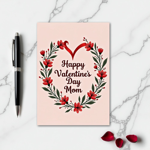 Valentines Floral Heart Mom Card