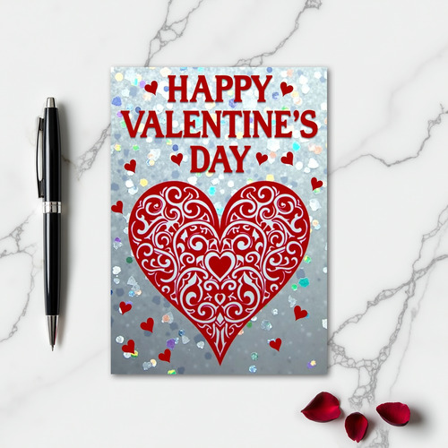 Valentines Glitter Scroll Heart Card