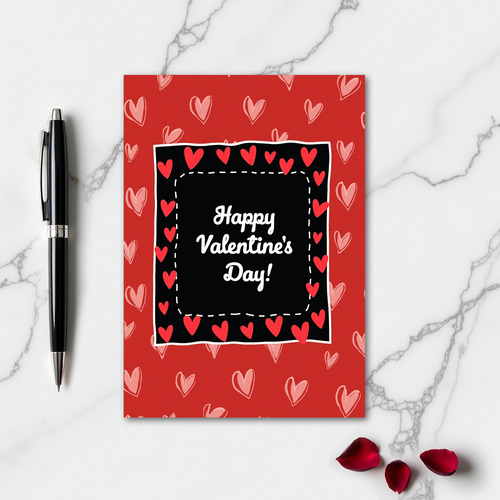 Valentines Hand Drawn Red Hearts Card
