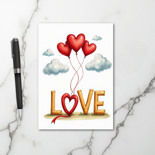 Valentines Love Heart Balloons Card
