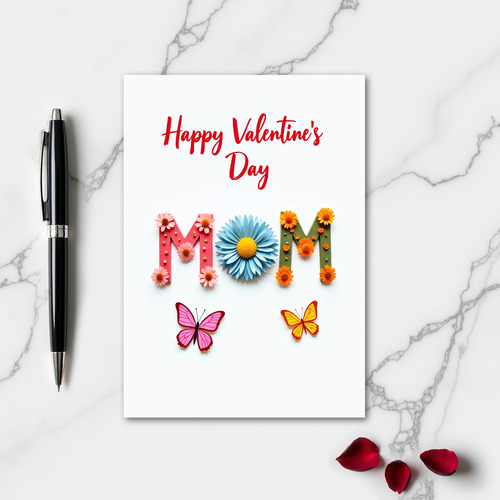 Valentines Mom Beaded Flowers Card