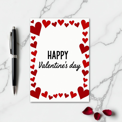 Valentines Red Heart Border Matte Card