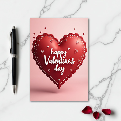 Valentines Red Stitched Plush Card